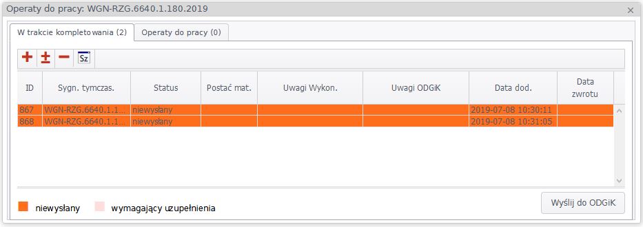 Widok okna z wylistowanymi operatami do pracy w trakcie kompletowania